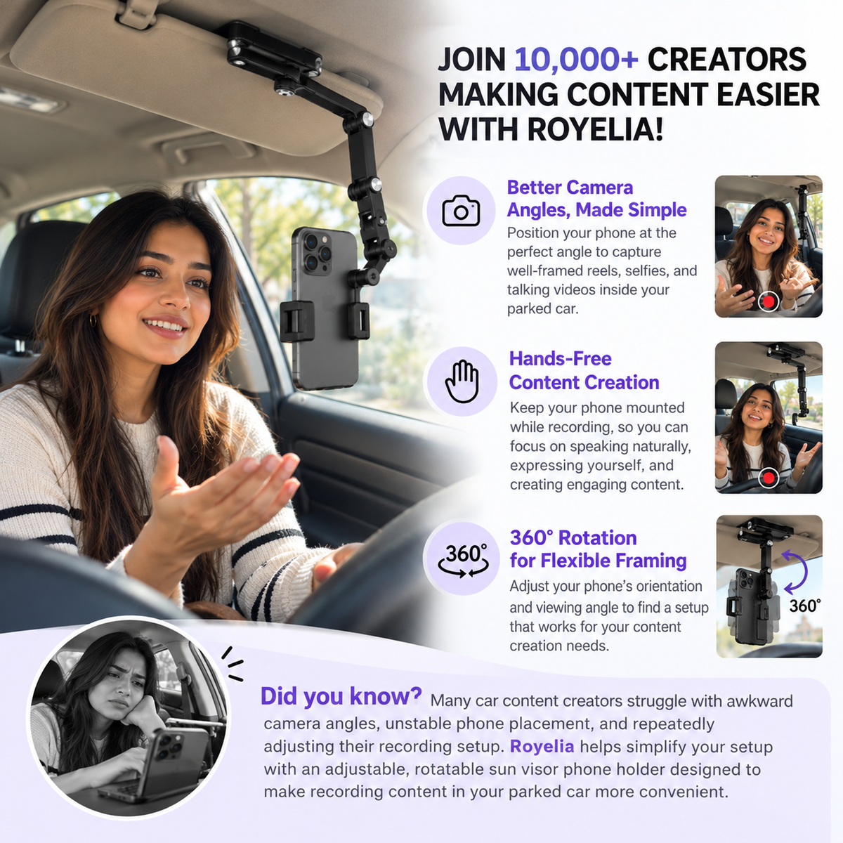Royelia™ Sun Visor Phone Holder For Content Creation